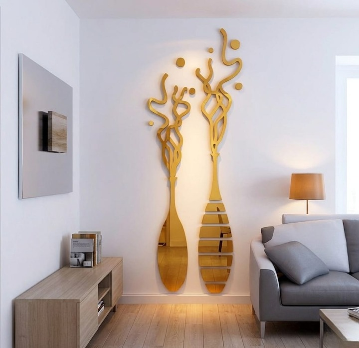 EVENTO 3D Acrylic Mirror Wall Decorations – Modern Wall Art Stickers & Decals 2 Panels 16x36 Inches