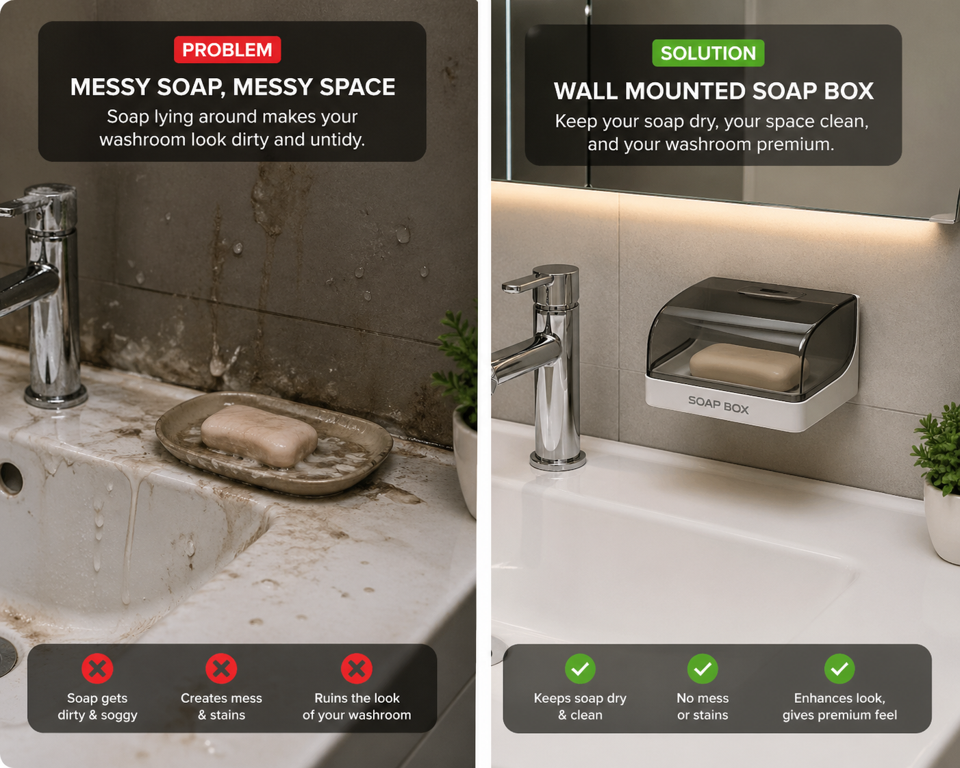 Wall Mounted Soap Holder – Punch Free Drain Soap Box for Bathroom & Laundry