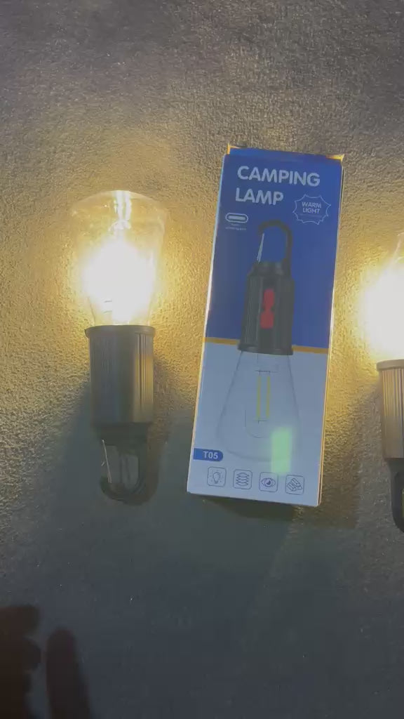 T03 Portable Warm Light Camping Lamp – Rechargeable LED Emergency Lantern with Hanging Hook