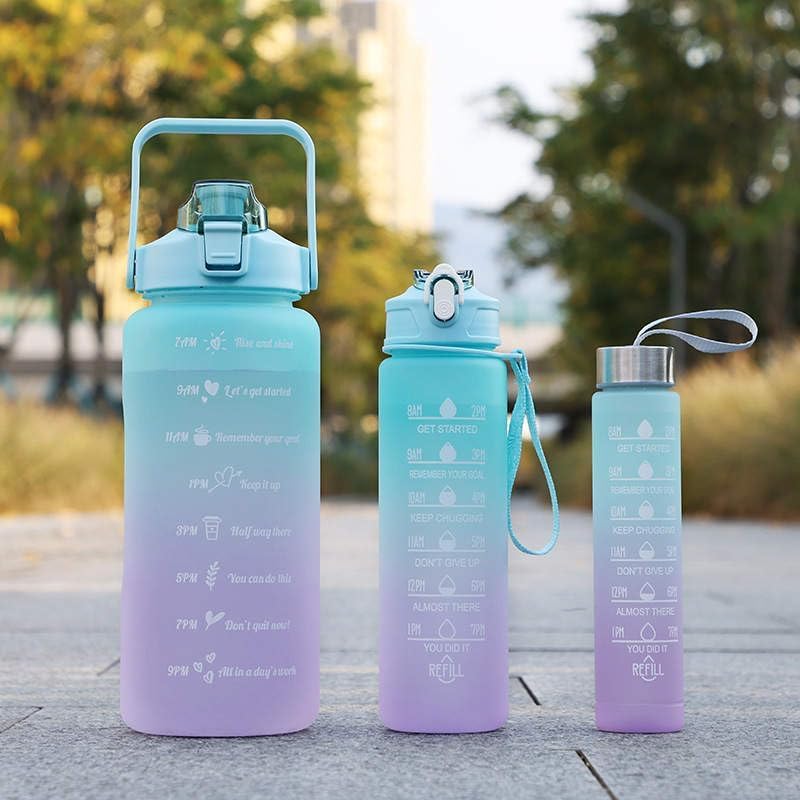 Sports Water Bottles 3 Pcs Set with Motivational Time Marker & Leak Proof Flip Top Lid - NextGenTrend Store