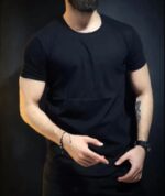 Men wearing a premium black slim fit T-shirt showcasing modern casual fashion, stylish men’s clothing, and comfortable everyday wear.