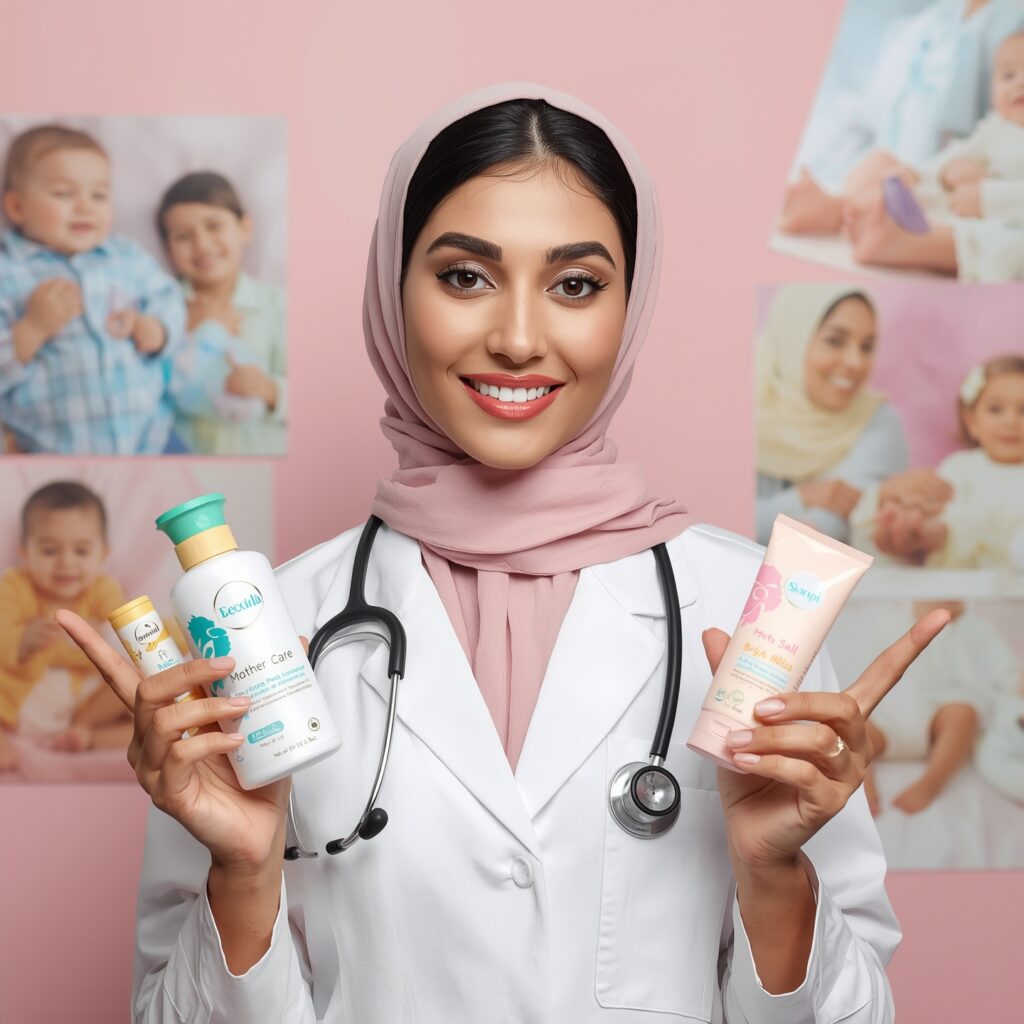 Smiling mother looking at baby showing motherhood love, baby care, newborn bonding, and happy parenting lifestyle.